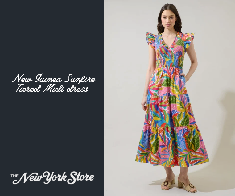 New Guinea Sunfire Tiered Midi dress