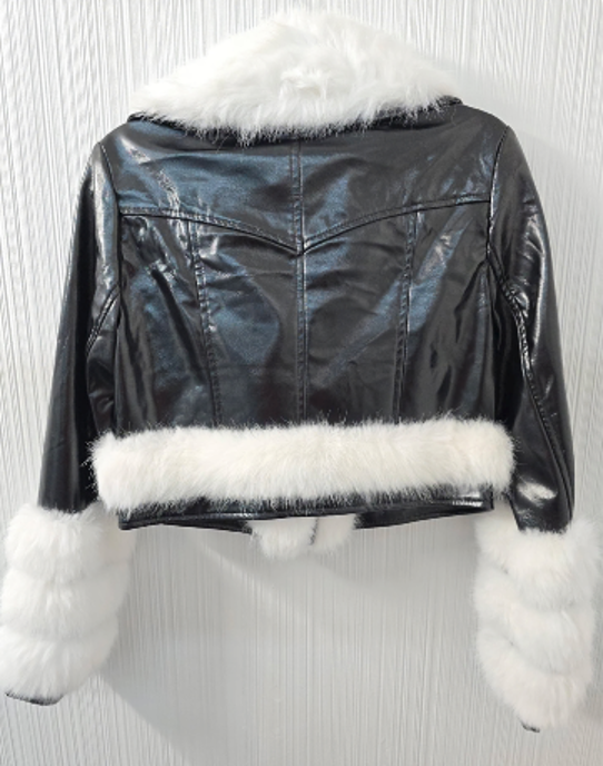 Jayley Collection- Black Leather Faux Fur Biker Jacket