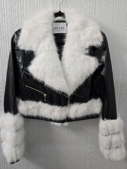 Jayley Collection- Black Leather Faux Fur Biker Jacket
