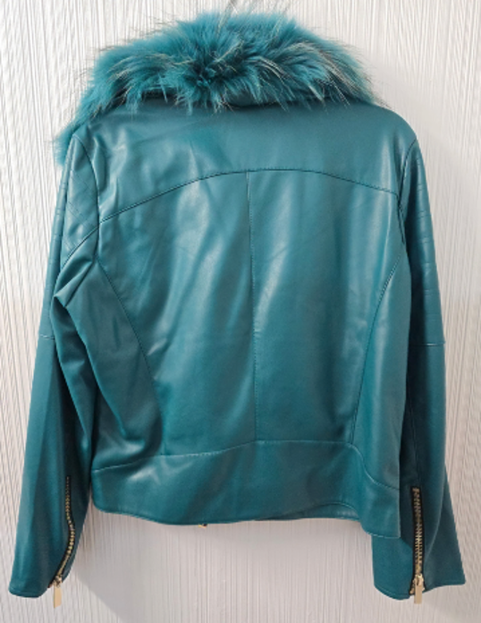 Oolala Teal Large Coat, Removable Fur Collar