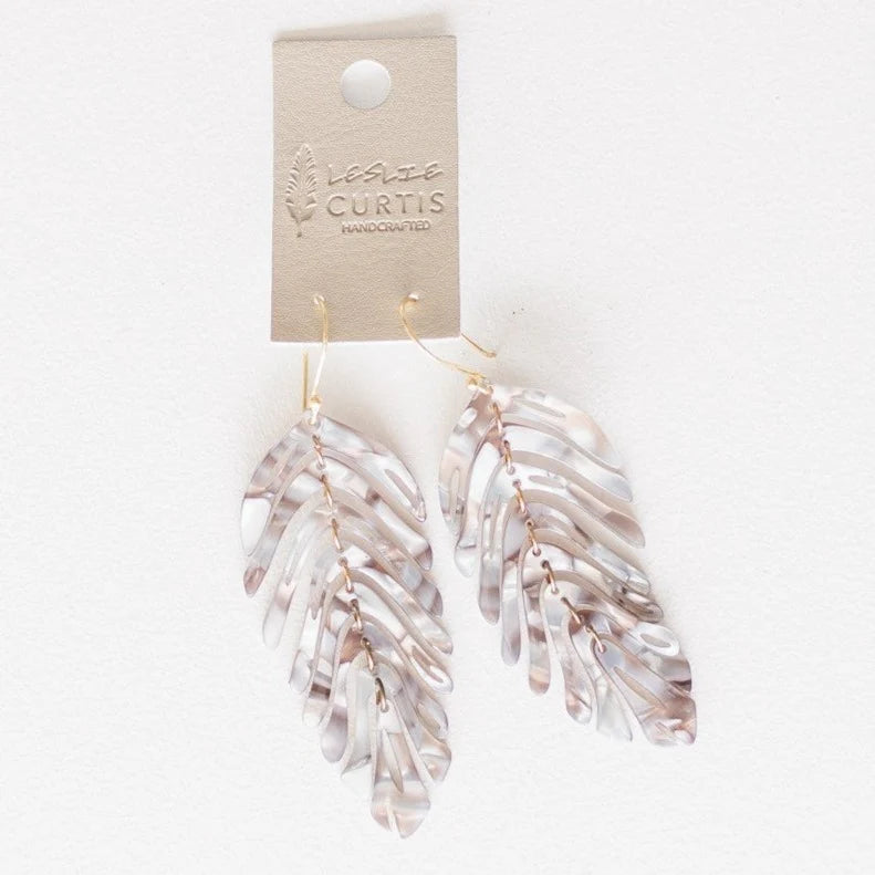 Reflective Shell Feather Earrings - Leslie Curtis