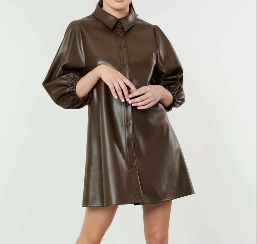 Vegan Leather Exaggerated Sleeve Dress/tunic