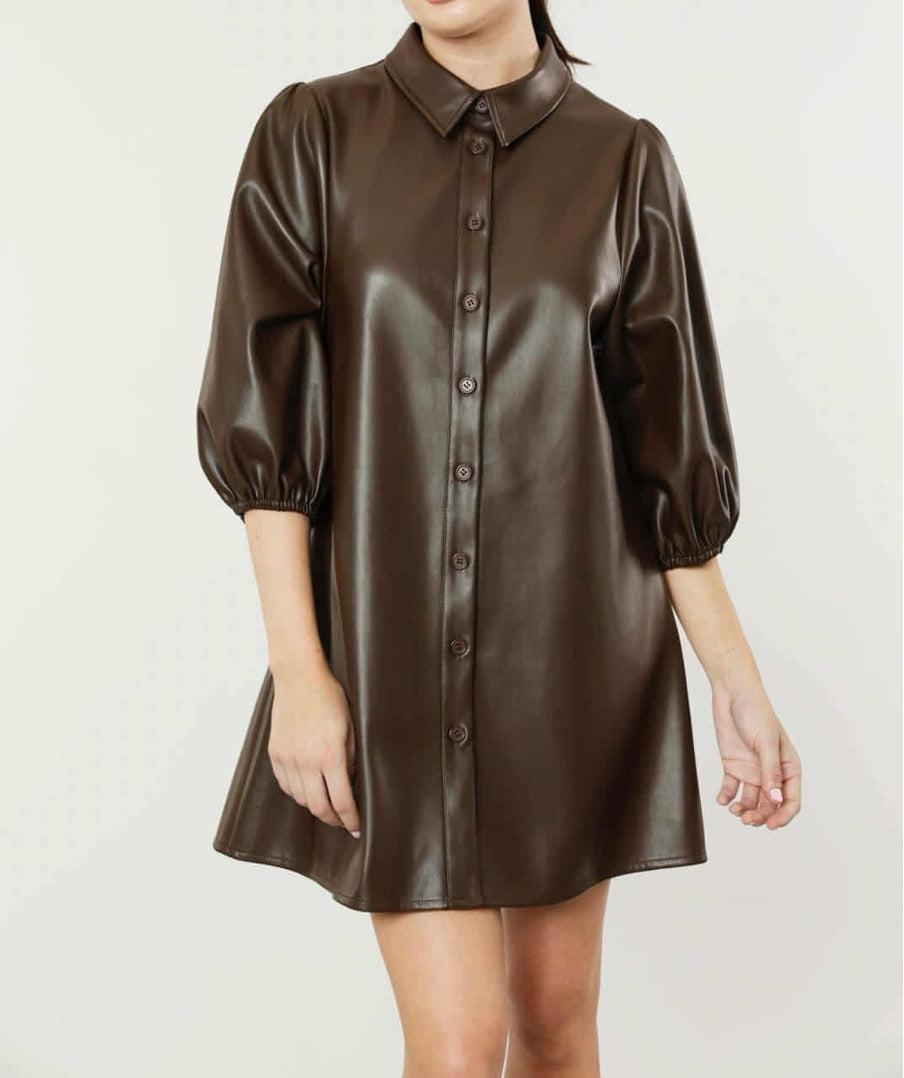Vegan Leather Exaggerated Sleeve Dress/tunic