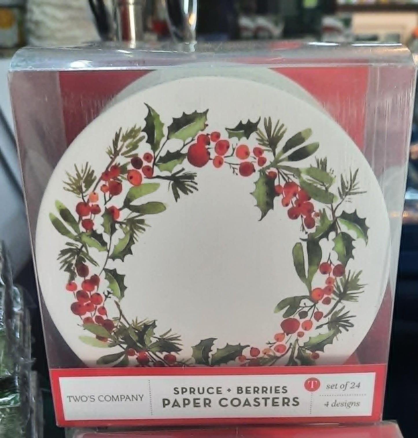 Two's Company Spruce & Berries Paper Coasters